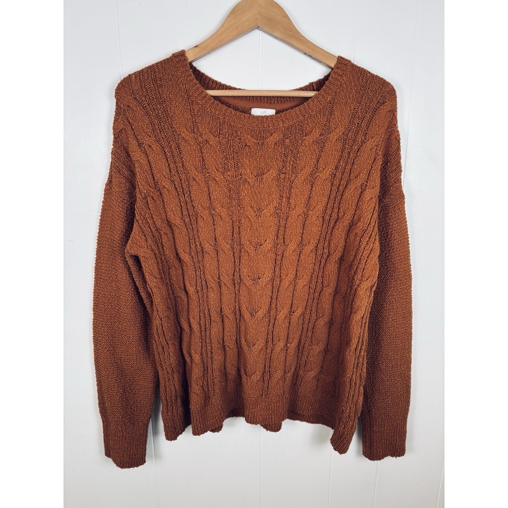 J Jill Women Rust‎ Brown Cable Knit Sweater Size Large Cotton Blend